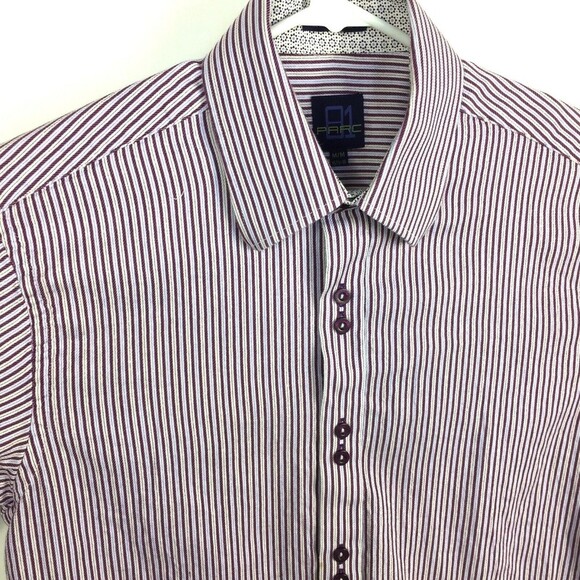 Parc 81 Dress Shirt Men Medium Double Button Flip Cuff and Collar Purple Stripe - Picture 2 of 6